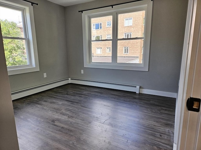 unfurnished room with dark hardwood / wood-style floors