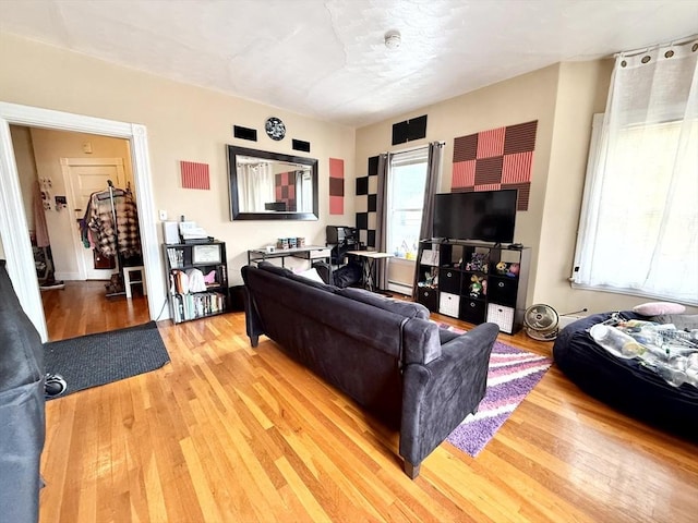 262 Adams St, Newton, MA 02458 - living area with light wood finished floors and a baseboard heating unit