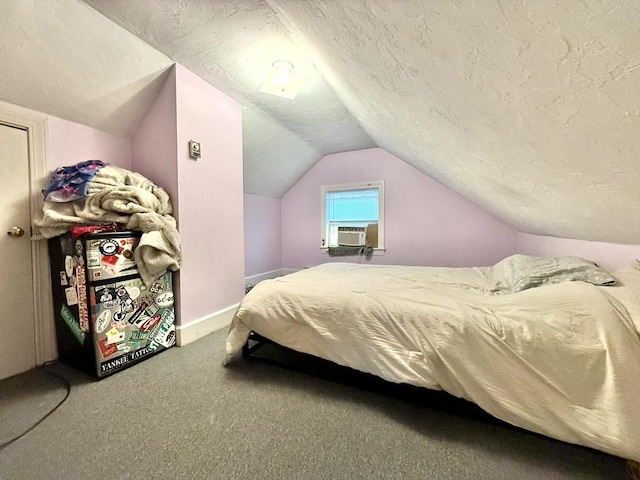 262 Adams St, Newton, MA 02458 - bedroom featuring a textured ceiling, lofted ceiling, carpet floors, and cooling unit