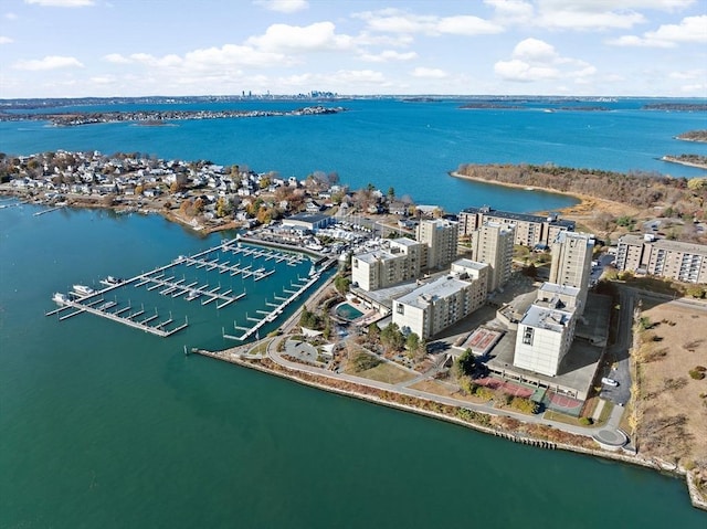 aerial view with a water view