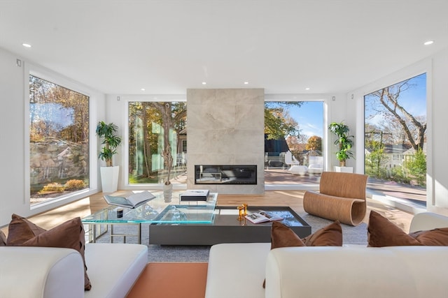 sunroom with a fireplace