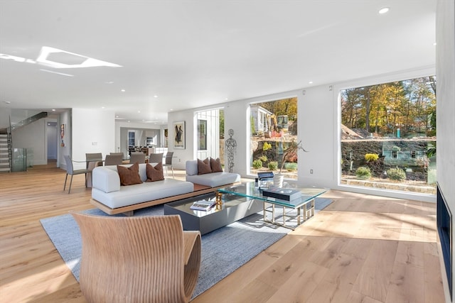 living room with light hardwood / wood-style flooring and a healthy amount of sunlight