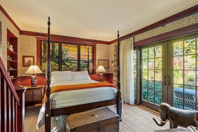 23 Newmarch St, Ipswich, MA 01938 - bedroom with wallpapered walls, ornamental molding, multiple windows, and access to exterior