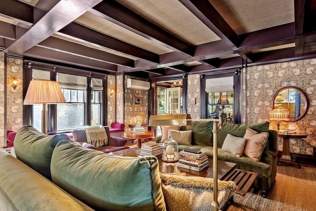 23 Newmarch St, Ipswich, MA 01938 - lobby featuring beam ceiling, coffered ceiling, and wallpapered walls