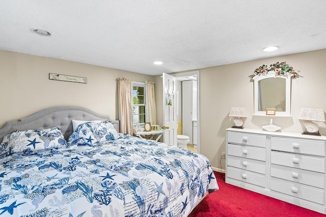 11 Bayside Dr, Wales, MA 01081 - bedroom featuring dark colored carpet, recessed lighting, a textured ceiling, baseboards, and ensuite bathroom