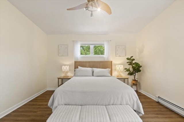 14 Carlson Cv, Weymouth, MA 02189 - bedroom featuring a baseboard heating unit, baseboards, wood finished floors, and ceiling fan