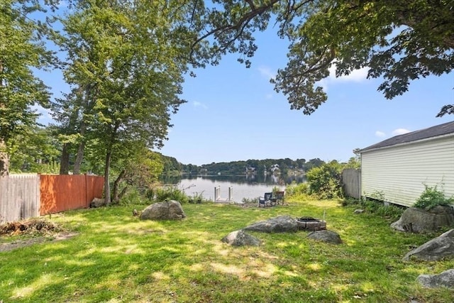 14 Carlson Cv, Weymouth, MA 02189 - view of yard featuring a water view and a fire pit