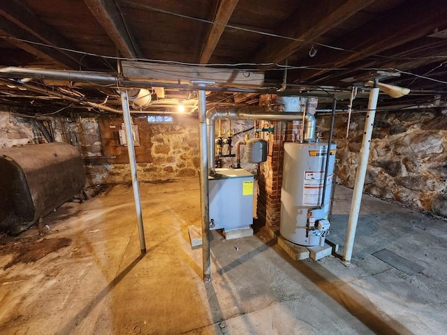 basement with gas water heater