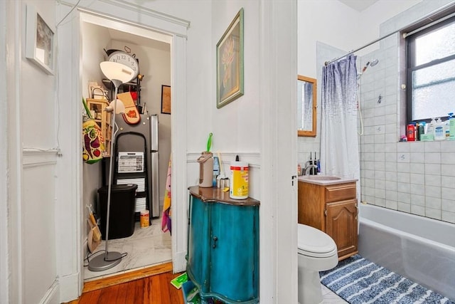 39 Glenville Ave Unit 2, Boston, MA 02134 - full bathroom featuring vanity, shower / tub combo with curtain, and wood finished floors