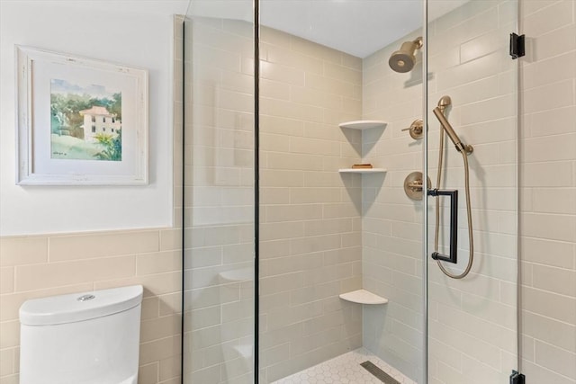 6 Hayes Rd, Salem, MA 01970 - bathroom featuring a stall shower and a wainscoted wall