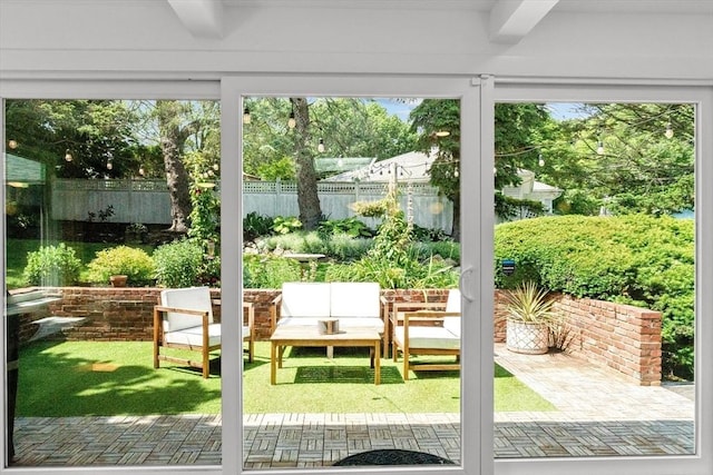6 Hayes Rd, Salem, MA 01970 - doorway to outside featuring beamed ceiling