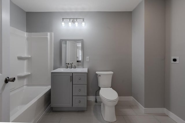 46 Lyons St, Lowell, MA 01852 - full bath featuring vanity, toilet, shower / washtub combination, baseboards, and tile patterned floors