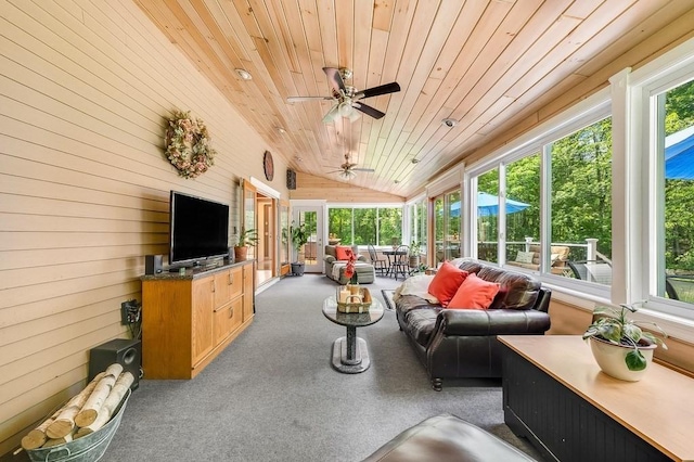 2470 W St, Wrentham, MA 02093 - sunroom / solarium with an outdoor hangout area, carpet, lofted ceiling, wood ceiling, and wood walls