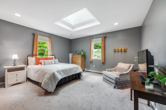 2470 W St, Wrentham, MA 02093 - bedroom with a skylight, a baseboard radiator, light colored carpet, and recessed lighting