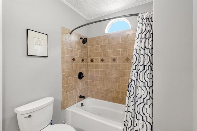 19 Brown Ct, Methuen, MA 01844 - full bathroom featuring shower / bathtub combination with curtain, crown molding, and toilet