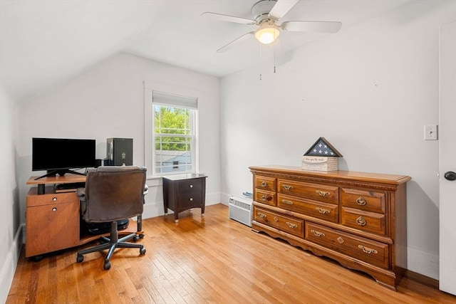 19 Brown Ct, Methuen, MA 01844 - office featuring light wood finished floors, vaulted ceiling, ceiling fan, and baseboards