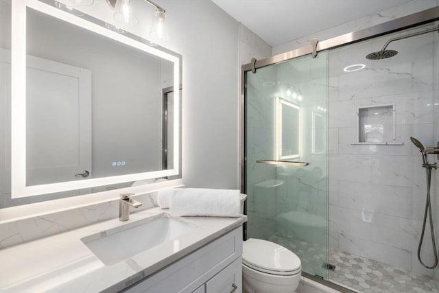 114 Broad St Unit D, Weymouth, MA 02188 - full bathroom featuring vanity, a marble finish shower, and toilet