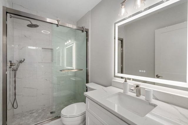 114 Broad St Unit D, Weymouth, MA 02188 - bathroom featuring toilet, a marble finish shower, and vanity