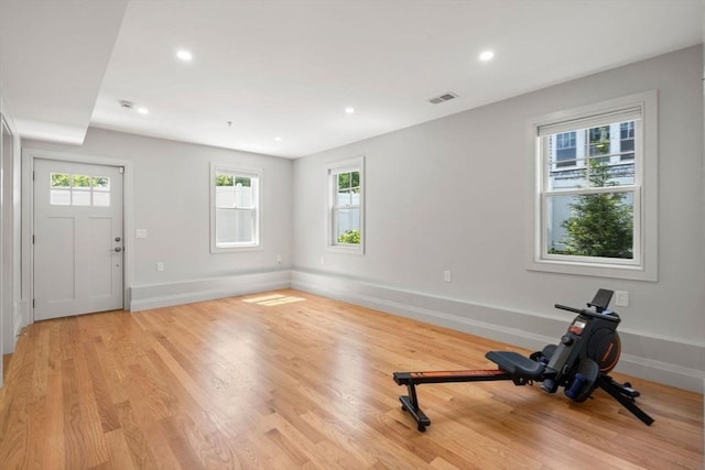 114 Broad St Unit D, Weymouth, MA 02188 - workout area with baseboards, light wood finished floors, and recessed lighting