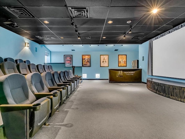 carpeted cinema featuring rail lighting