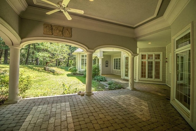 view of patio / terrace featuring ceiling fan