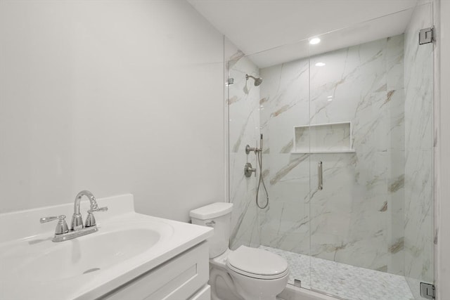 832 E 3rd Unit A, Boston, MA 02127 - bathroom featuring a marble finish shower, vanity, and recessed lighting