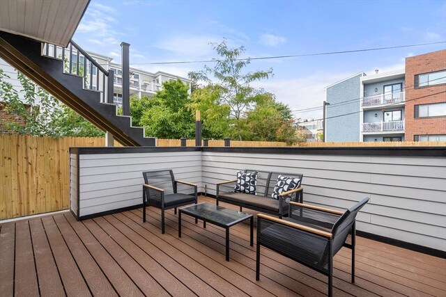 832 E 3rd Unit A, Boston, MA 02127 - wooden terrace with an outdoor hangout area and stairway