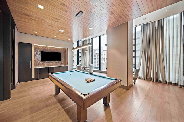 1 Franklin St Unit 1504, Boston, MA 02110 - recreation room featuring wooden ceiling, plenty of natural light, pool table, light wood-style flooring, and a wall of windows