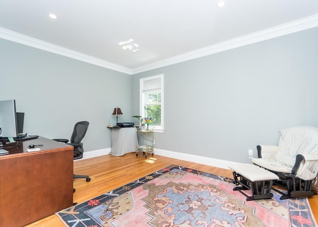 17 Elinor Cir, Waltham, MA 02452 - office area with crown molding, wood finished floors, baseboards, and recessed lighting