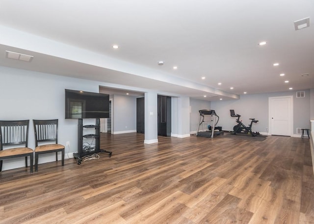 17 Elinor Cir, Waltham, MA 02452 - workout room with recessed lighting, baseboards, and wood finished floors