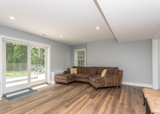 17 Elinor Cir, Waltham, MA 02452 - living room featuring light wood-style floors, baseboards, and recessed lighting