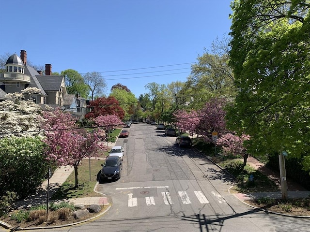view of street with sidewalks and curbs