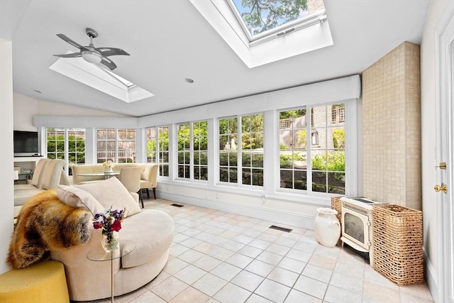 26 Saxon Rd, Newton, MA 02461 - sunroom / solarium with a skylight, lofted ceiling, and tile patterned flooring