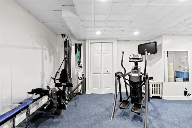 26 Saxon Rd, Newton, MA 02461 - workout area featuring carpet floors, recessed lighting, and baseboards