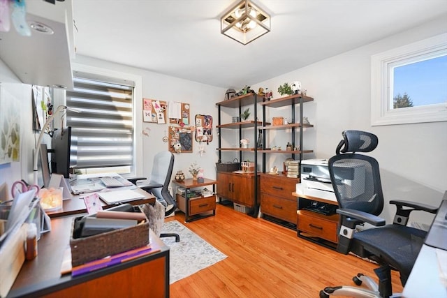 office with light wood-type flooring