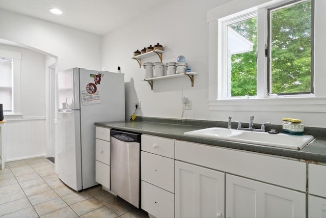 139 Washington St, Hudson, MA 01749 - kitchen featuring a sink, freestanding refrigerator, dishwasher, and healthy amount of natural light