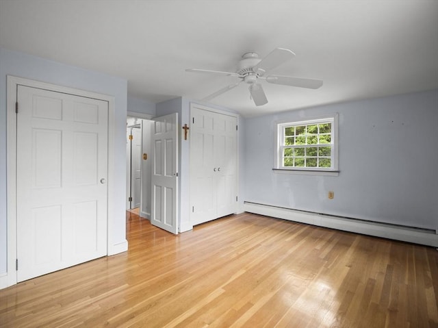 47 Skelton Rd, Burlington, MA 01803 - unfurnished bedroom featuring a baseboard radiator, light wood-type flooring, ceiling fan, and a closet