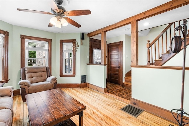 14 Giles Ave, Beverly, MA 01915 - living area featuring a ceiling fan, hardwood / wood-style flooring, and stairs