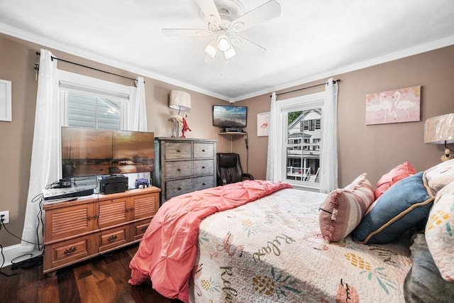 14 Giles Ave, Beverly, MA 01915 - bedroom featuring dark wood-style flooring, ornamental molding, and ceiling fan