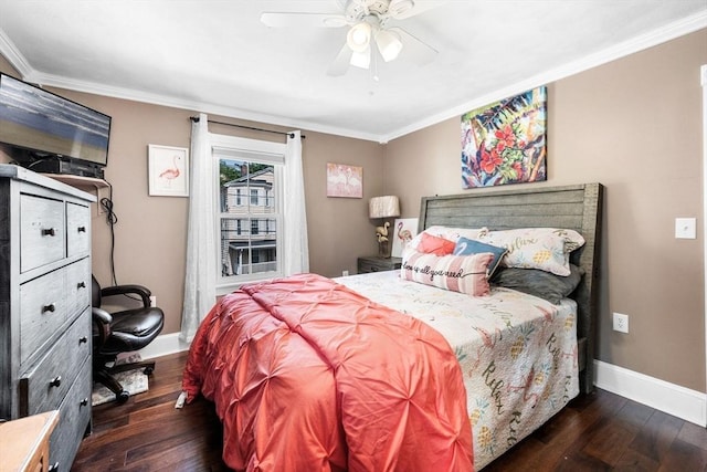 14 Giles Ave, Beverly, MA 01915 - bedroom with dark wood-type flooring, ornamental molding, and a ceiling fan