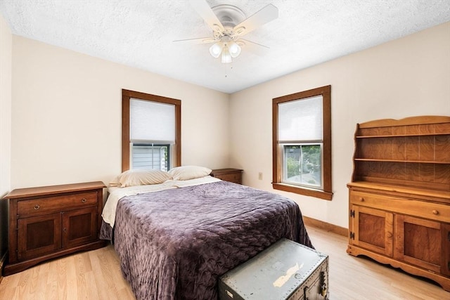 14 Giles Ave, Beverly, MA 01915 - bedroom with multiple windows, light wood-style floors, a textured ceiling, and ceiling fan