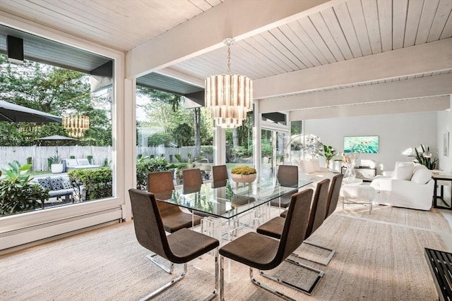 228 Atlantic Ave, Swampscott, MA 01907 - sunroom / solarium with a chandelier, healthy amount of natural light, beamed ceiling, and a baseboard radiator