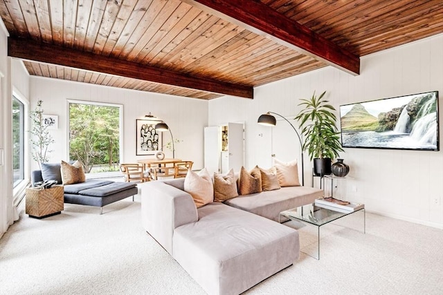 228 Atlantic Ave, Swampscott, MA 01907 - carpeted living area with wooden ceiling with exposed beams and wooden walls