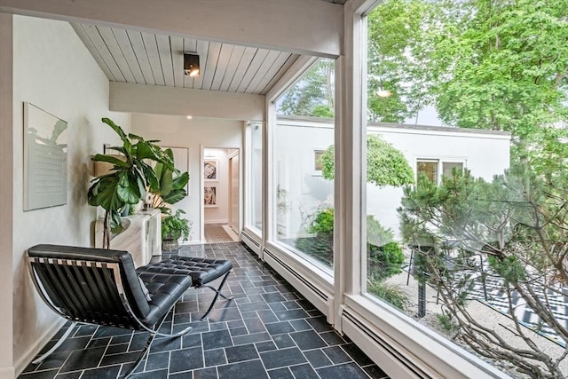 228 Atlantic Ave, Swampscott, MA 01907 - sunroom featuring wooden ceiling and stone finish floors