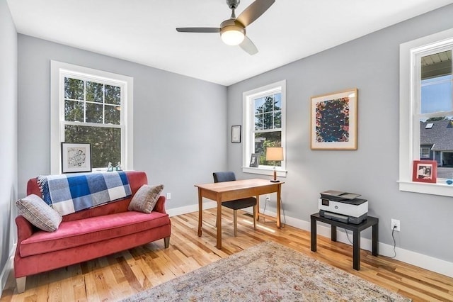 73 Depot Rd, Leverett, MA 01054 - home office featuring light wood-style floors, baseboards, plenty of natural light, and a ceiling fan