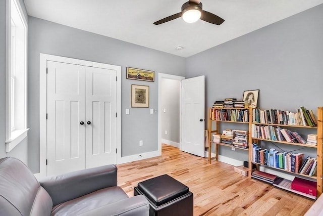 73 Depot Rd, Leverett, MA 01054 - sitting room with ceiling fan, baseboards, and light wood-style floors