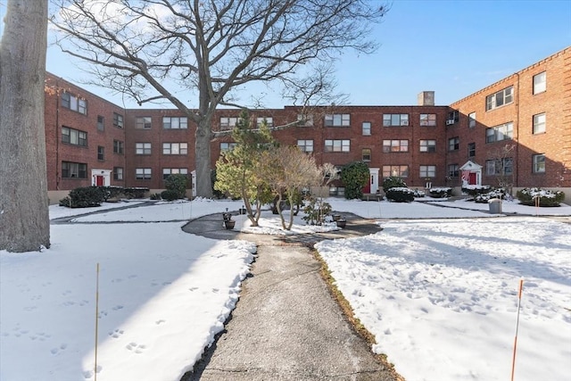 view of snow covered building