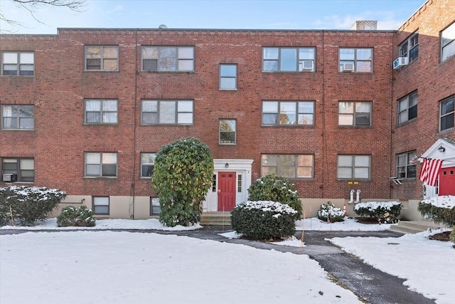 view of snow covered property