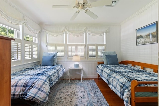 2 Port Way, Mattapoisett, MA 02739 - bedroom featuring wood finished floors, ornamental molding, and a ceiling fan