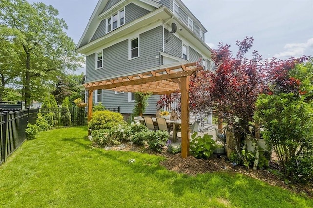 104 Longmeadow St, Longmeadow, MA 01106 - view of home's exterior with a pergola, a fenced backyard, and a patio